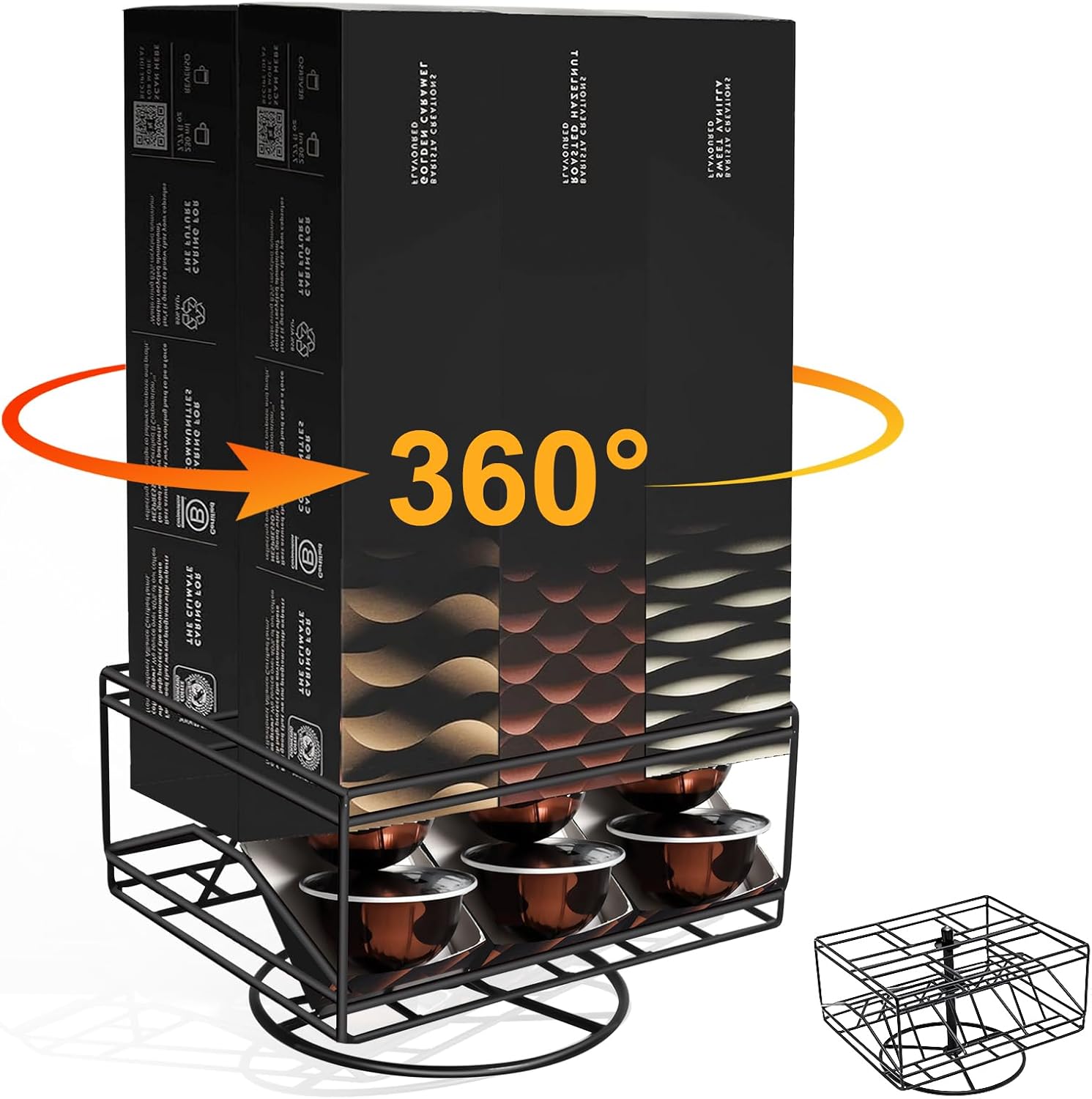 Coffee Cup Holder Compatible with Nespresso Vertuo Capsules, Coffee Pods Carousel (6 Box Sleeve Holder) , Countertop Organizer Stand, Spins 360-Degrees for Nespresso Pods