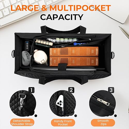 Miniatura 2 de INSMEER Bolsa de almuerzo para mujer, bolsa de trabajo con compartimento para almuerzo y bolsa para laptop de 15.6 pulgadas, lonchera aislada de 22