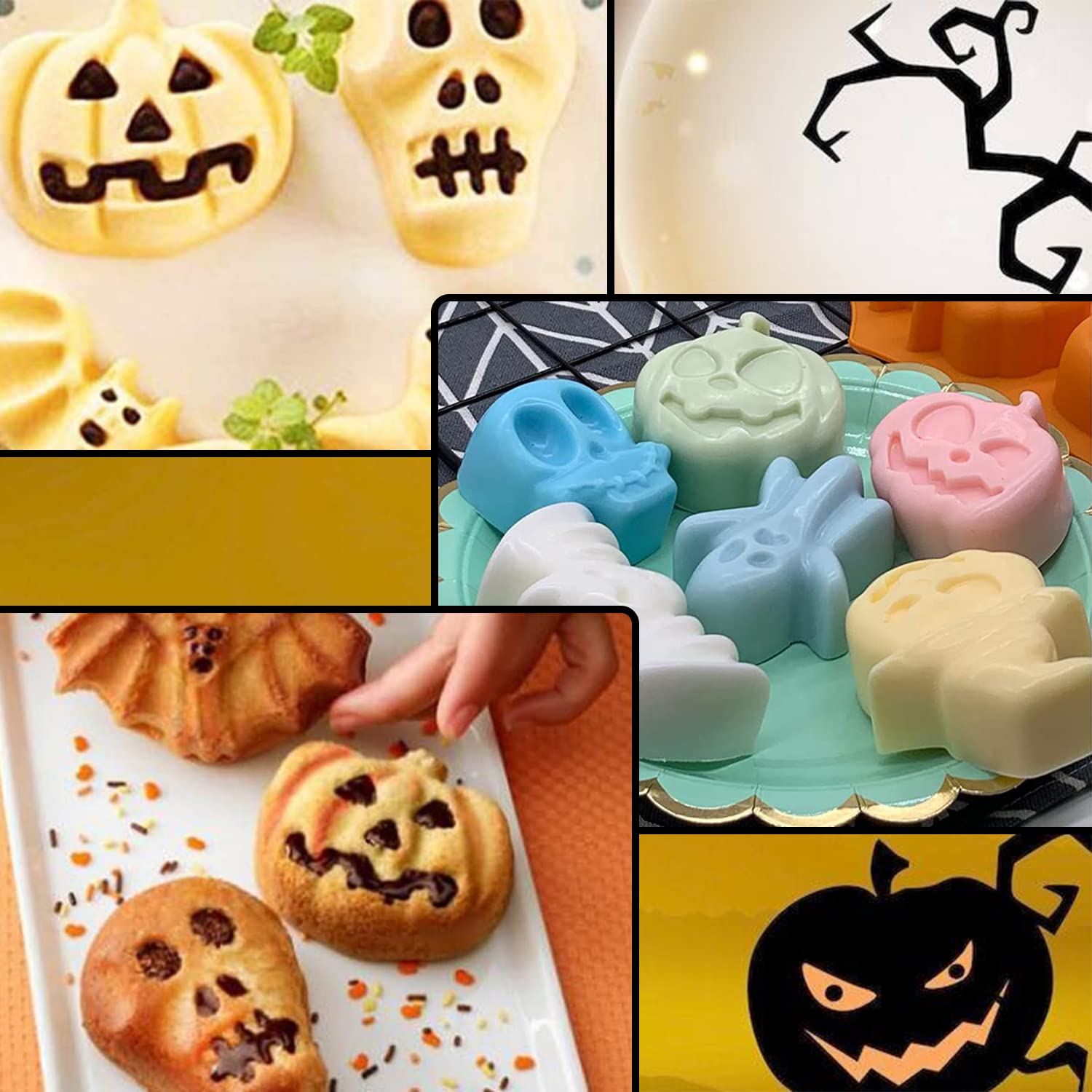 Halloween Silikon-Backformen 2-teilig – 3D Kürbis & Gruselmotive Für Muffins, Kuchen & Schokolade