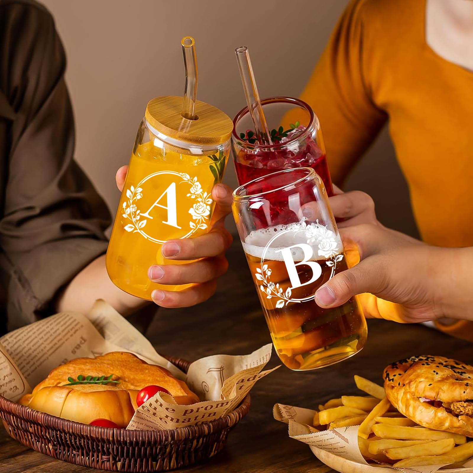 Loihayazea K – Tasses En Verre Avec Couvercles Et Pailles – Cadeau D'anniversaire Monogrammé Pour Femme – Tasses à Café Glacé De 473,6 G – Cadeau Personnalisé Pour Sa Maman