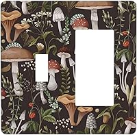 Vista 107 de Funky Retro Vintage 70s 60s Boho Hippie Hongo Botánico Floral 2 Gang Interruptor de luz de palanca doble Placa de pared Cubierta de toma