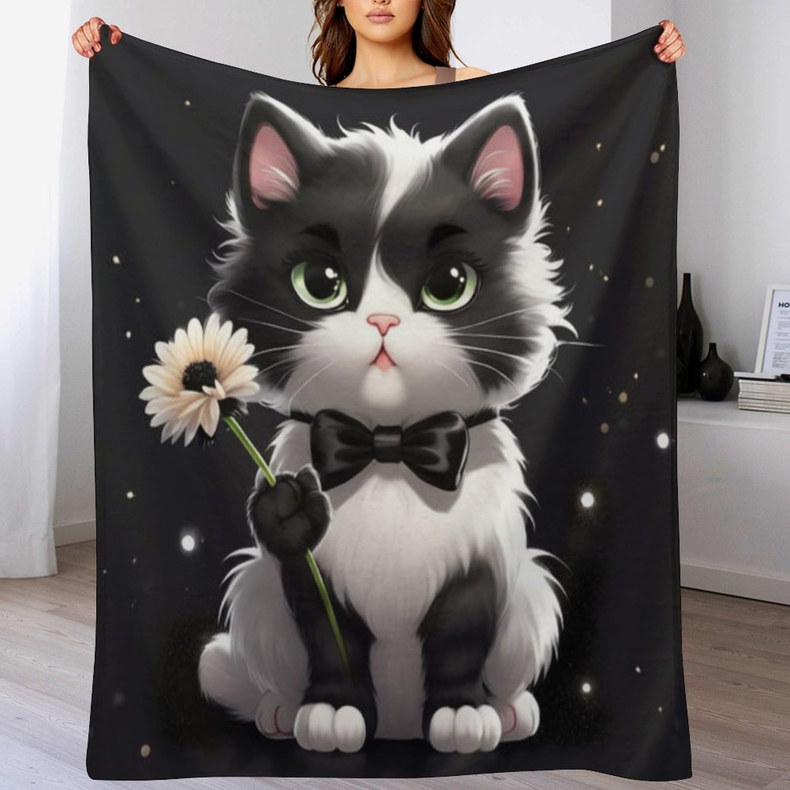 Couverture polaire chat mignon en flanelle douce chaude pour canapé lit 100x130cm