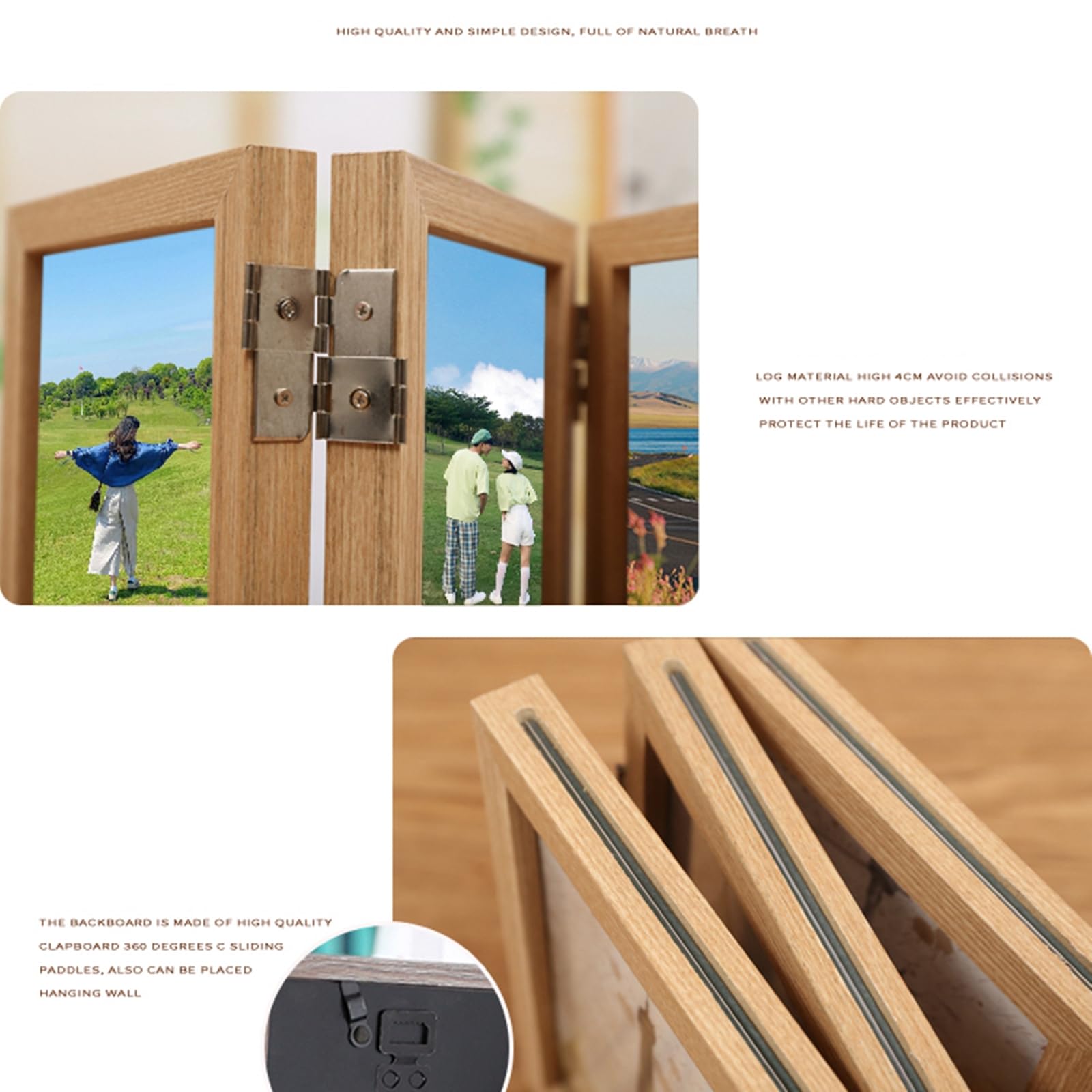 Bilderrahmen Zum Hinstellen, Bild 10 x 15 cm Anzeigen, Holz Rechteck 3 Öffnung Falten Fotorahmen für Home Decor, Senkrecht, Tischplatte, MDF
