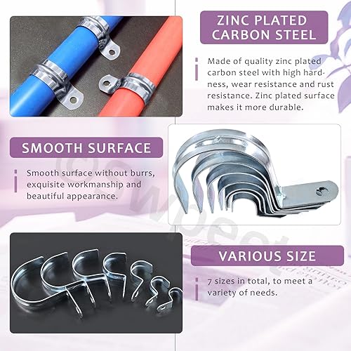 Miniatura 3 de Swpeet 20 piezas de 2 "(50 mm) zinc plateado un agujero EMT correa de tubo, correas de tubería U soporte de tubo abrazadera de tubo 1 agujero a