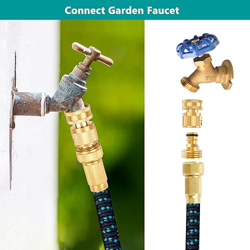 Miniatura 5 de FINEST+ Manguera de jardín con conector rápido, latón macizo, rosca de 34 pulgadas, manguera de agua sin fugas, hembra y macho, fácil de conectar (4