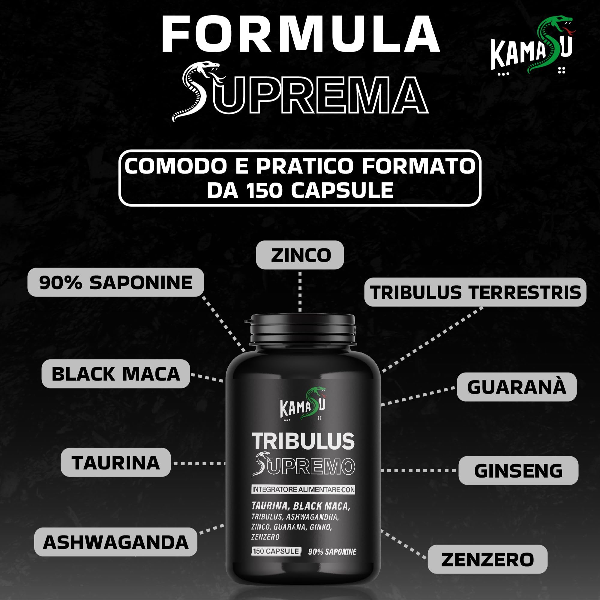 Integratore naturale di tribulus terrestris – Maca Nera Peruviana + Tribulus Terrestris + L-Arginina a – 150 Capsule, Black Maca, Taurina, Ashwagandha, Guaranà, Ginko