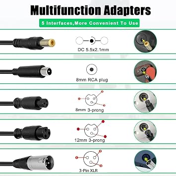 (5 Plugs) 29.4V 2A Charger for 25.2V/24V Battery GoTrax G1 r, Ed.ge, No.va, GKS Pro Plus Lu.mios, FLA.sh, Ho.verfly, Re Mix, SRX A6 Mini, Chrome, Flu.xx FX3,5.5mm 3-Prong 3-Pin 1-Pin Plug