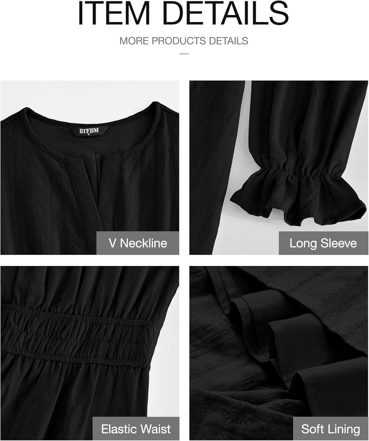 BTFBM Mini Dresses for Women 2026 Casual Lightweight Long Sleeve V Neck A Line Elastic Waist Party Holiday Dress - Image 4