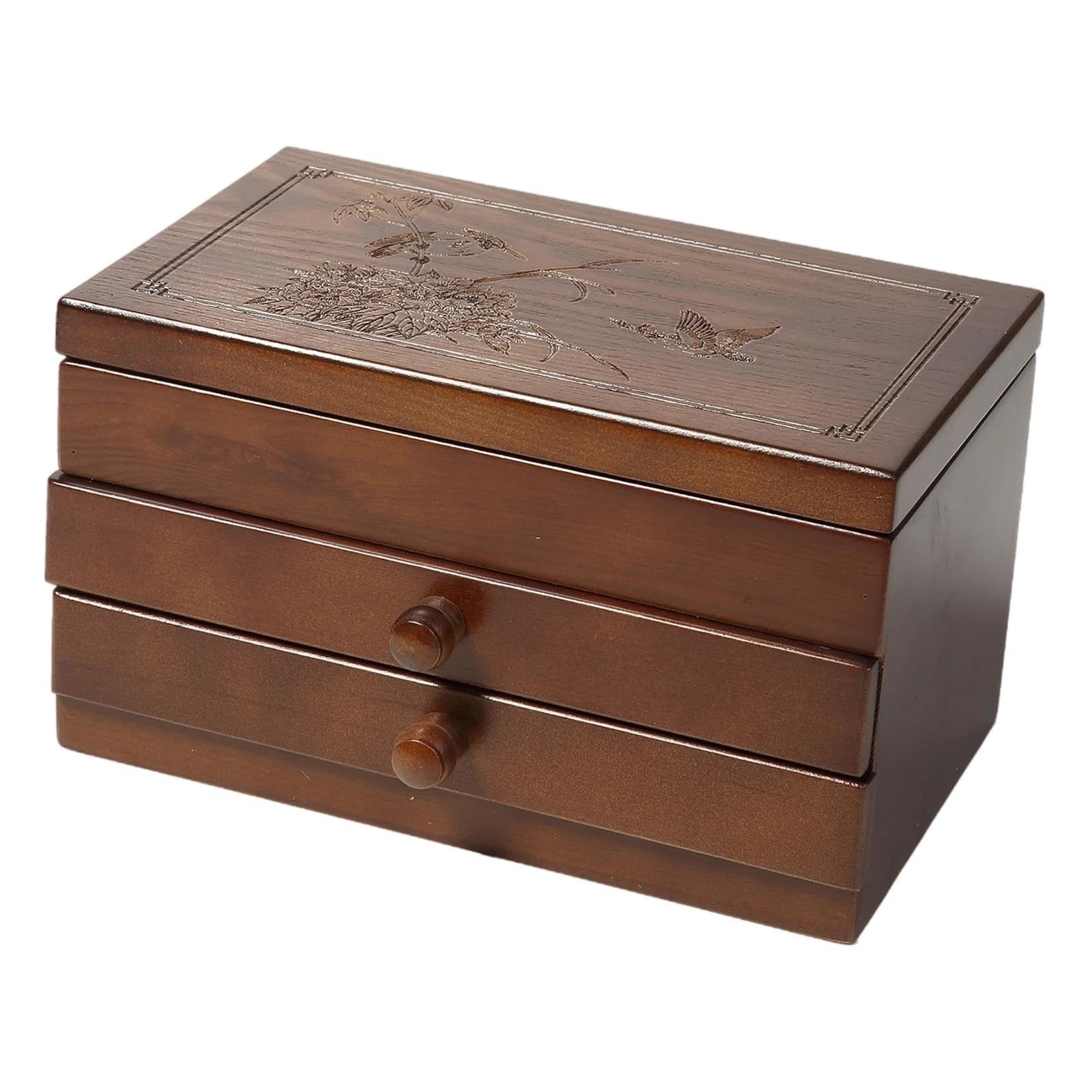 Halsketten Organizer 3 Ebenen Holzschmuck Aufbewahrungsbox Uhren Ohrringe Halsketten Ringe Behälter mit Schubladen und Spiegel Arbeitsplatten Schmuck Aufbewahrung Ohrring Juwelierschachtel Halskette