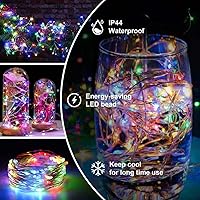 Vista 2 de Guirnalda de luces de hadas con temporizador de 33 pies, 2 unidades, 100 luces LED, funciona con pilas, para exteriores, impermeable, para bodas