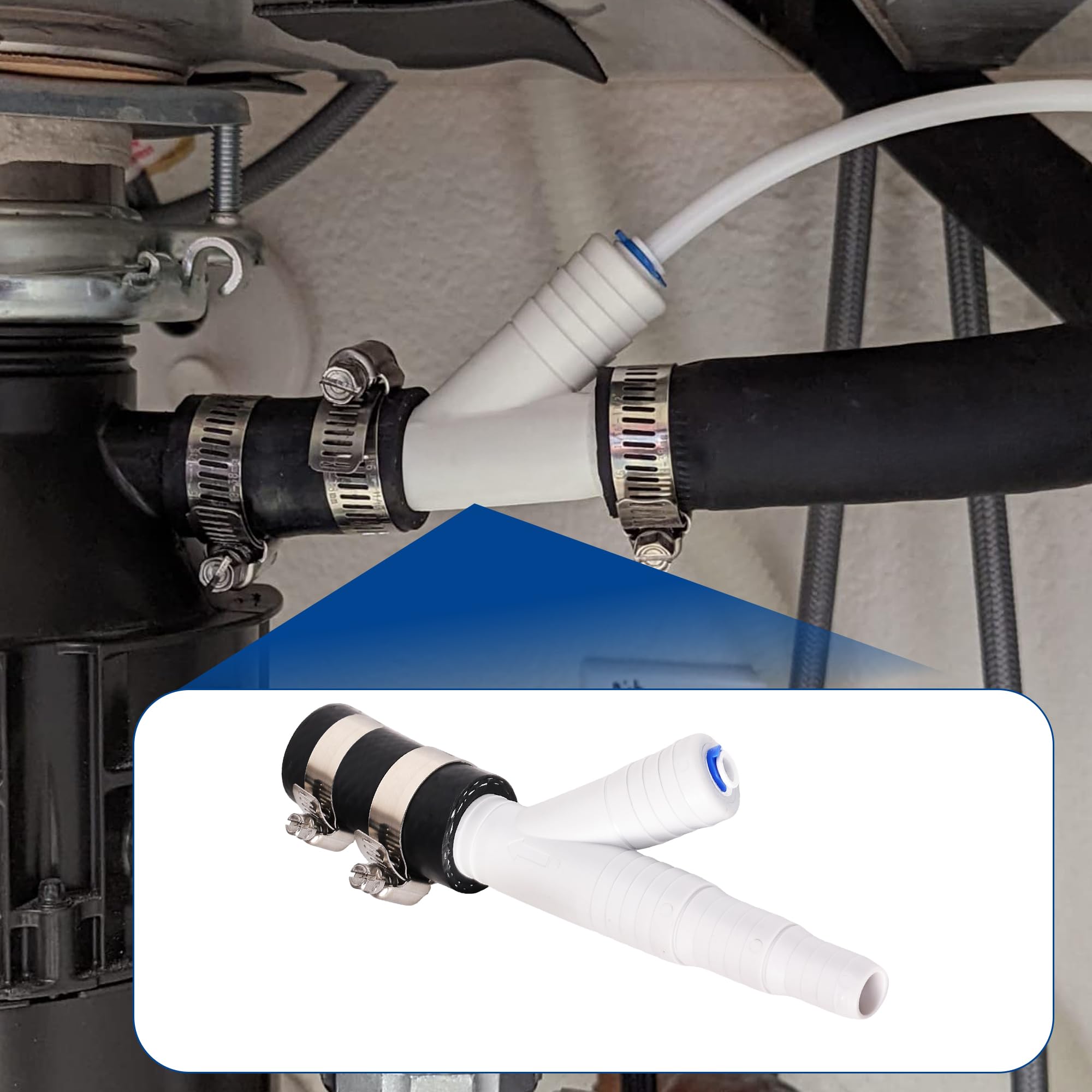 Adaptador de manguera de drenaje para lavavajillas, adaptador de eliminación de basura con conexión rápida de 1/4 pulgadas y ajuste de 7/8 pulgadas para lavavajillas, no requiere taladrar (ET116-001