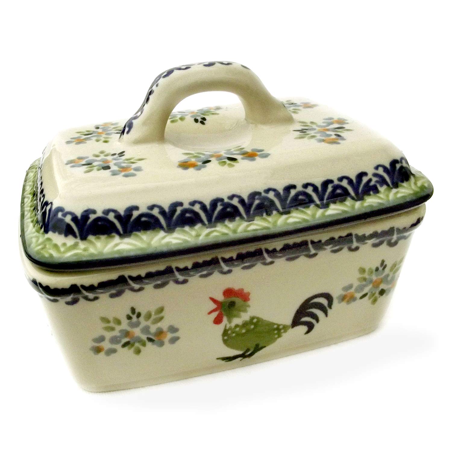 Bunzlauer Butterkästchen für 250 g Butter (Dekor Hahn)