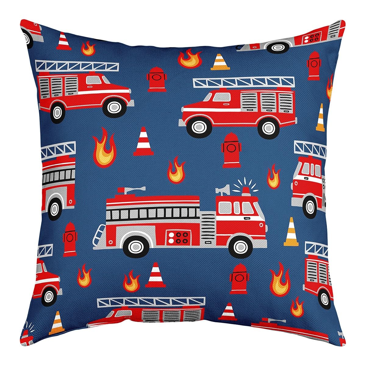 Cartoon Car Pillow Cases Cushion Covers Fire Truck Throw Pillow Covers Set of 1 Soft for Kids Firefighter Decor Throw Pillowcases Firemen Car Vehicle Fire Engine Blue Red Cushion Cases 22x22 Inch