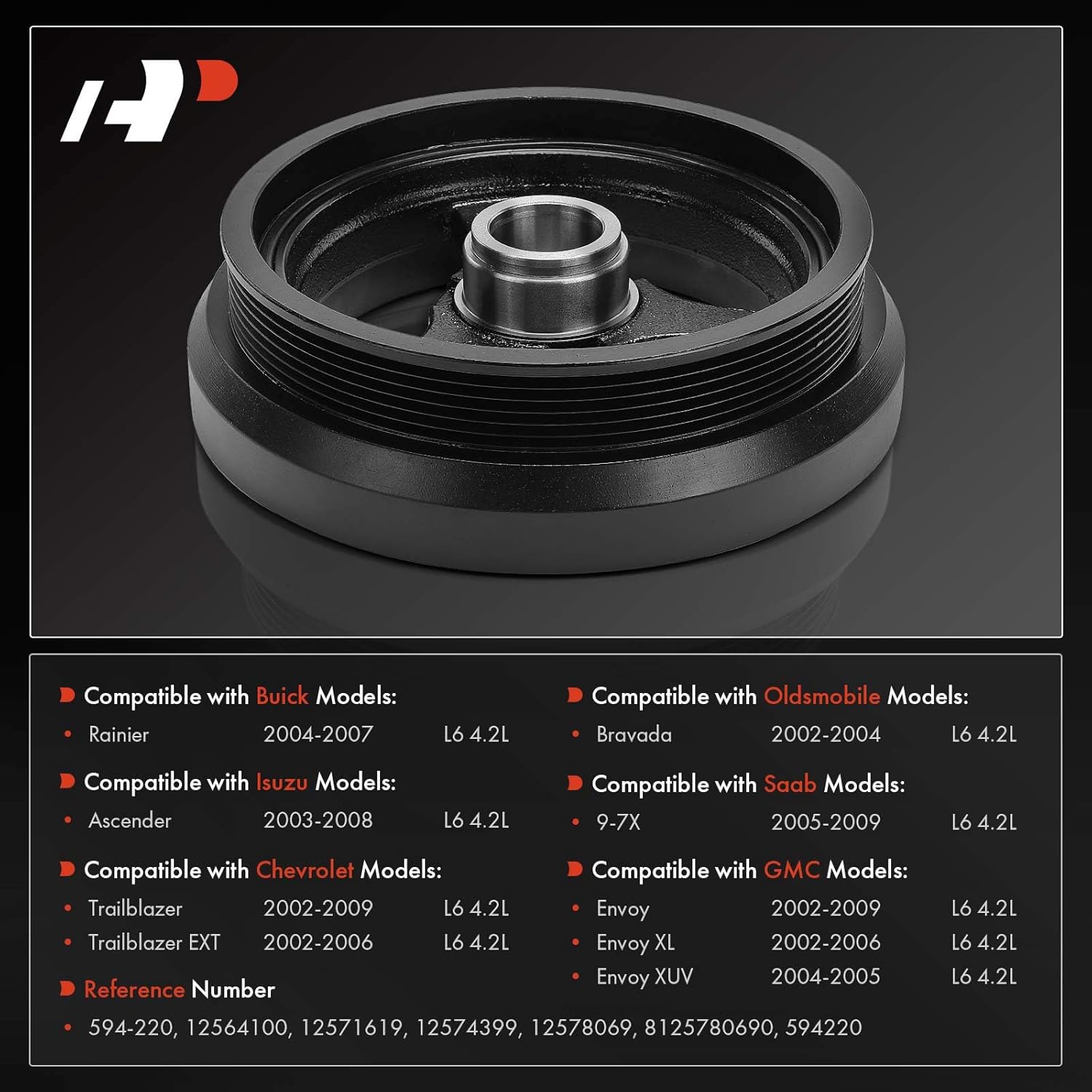A-Premium Engine Harmonic Balancer Crankshaft Pulley Compatible with Chevrolet Trailblazer, Trailblazer EXT & GMC Envoy, Envoy XL XUV & Buick Rainier & Isuzu Ascender & Oldsmobile Bravada & Saab 9-7X
