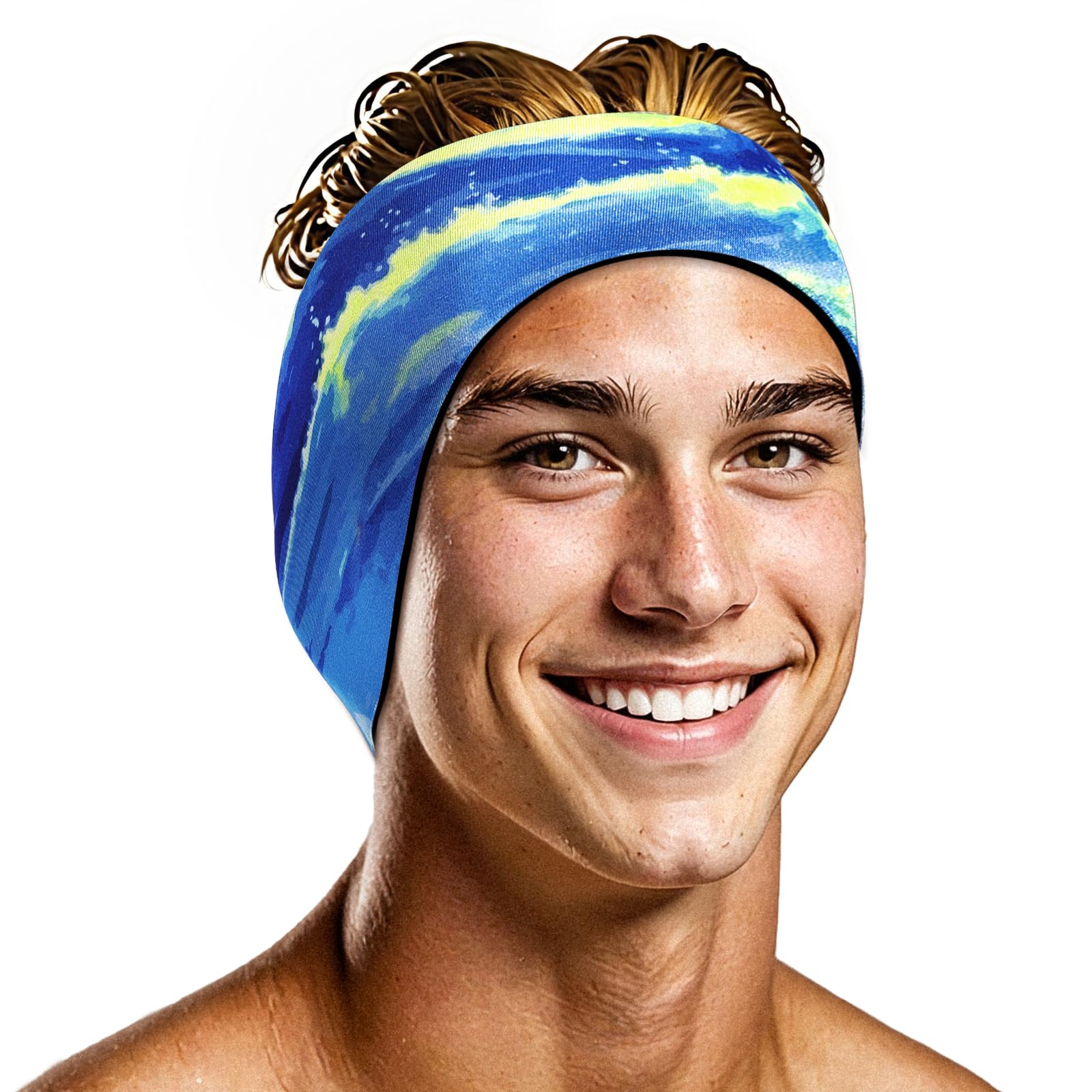 HeySplash Schwimmen Stirnband, Neopren Stirnband Kinder Ohrenband Wasserdichtes Schwimmband Hohe Elastizität Klettverschluss Ohrenschutz für Kinder Surfen L Blau
