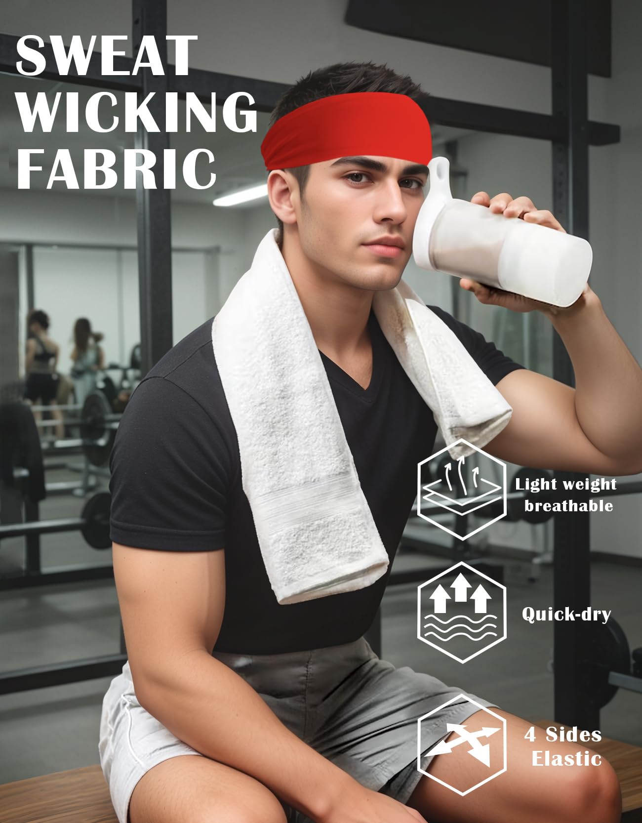 Diademas para hombres y mujeres, diadema antideslizante para el sudor, deportes, correr, ciclismo, yoga, baloncesto, entrenamiento, fútbol americano