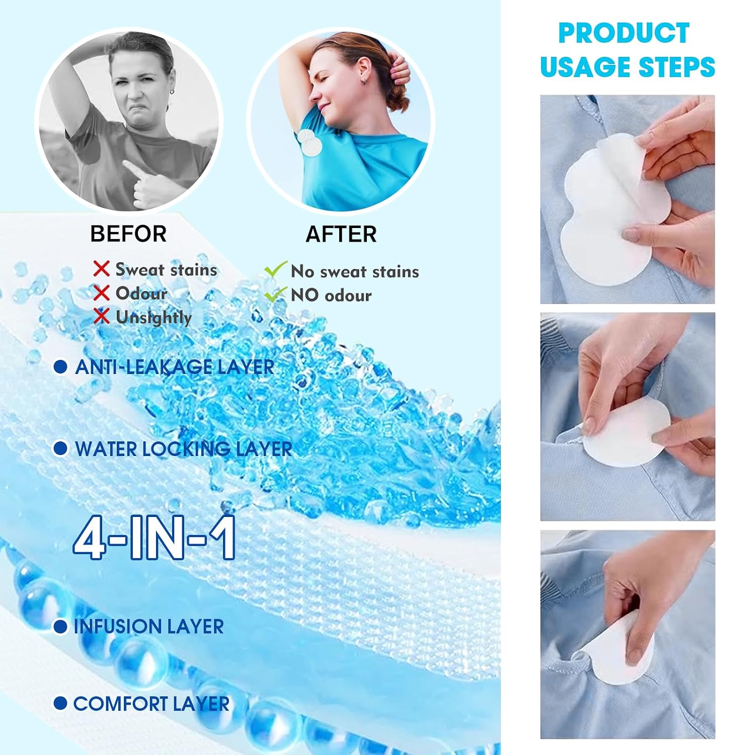 Underarm Sweat Pads 150 Count Disposable Armpit Sweat Pads for Women & Men, Ultra-Thin Microfiber Sweat Shields with Strong Adhesive, Dress Shirt & Blouse Underarm Protection(75Pairs)