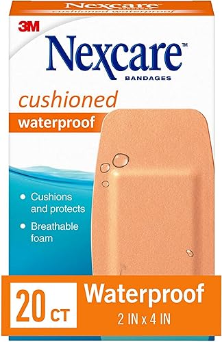 Nexcare Vendajes acolchados impermeables, rodilla y codo, 2 x 4 pulgadas, 20 unidades