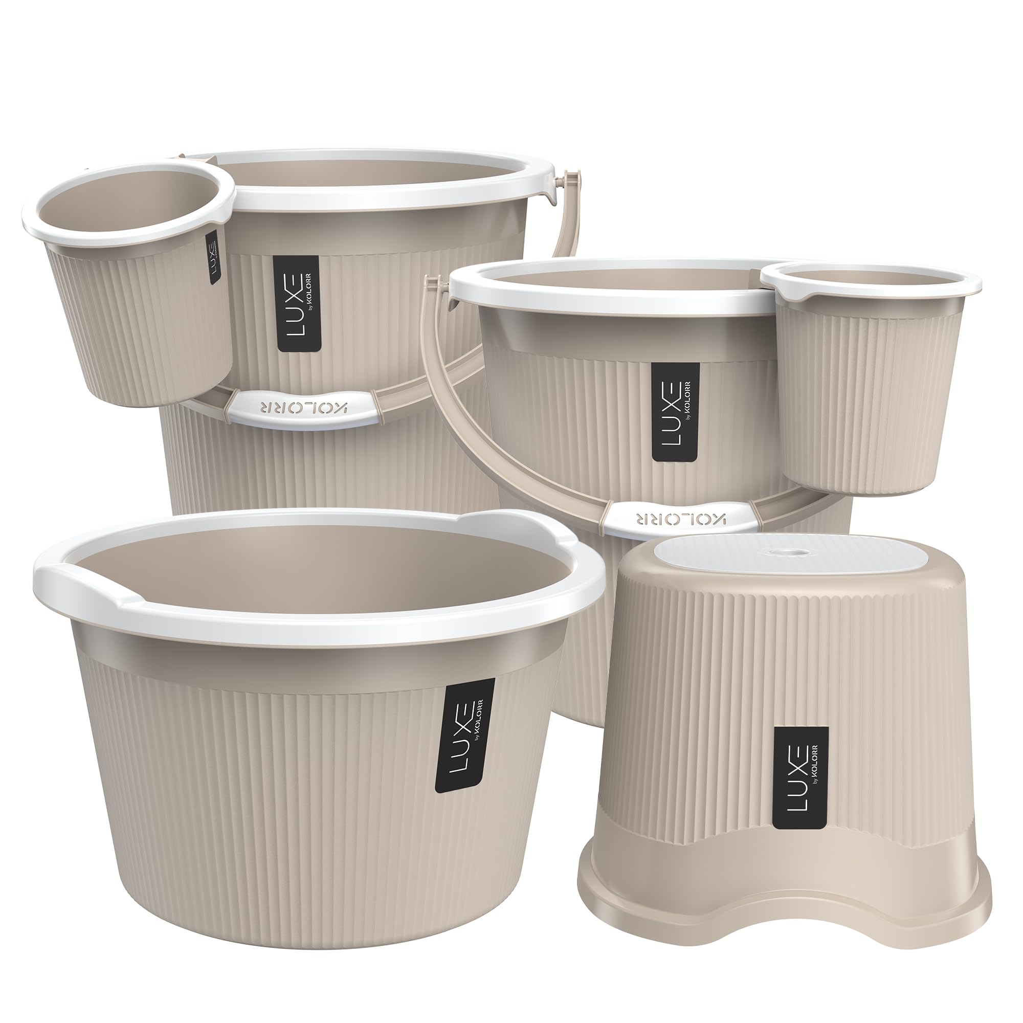 KOLORR Luxe Bathroom Set (Bucket 20L x 2) + (Mug 1.5L x 2) + (Luxe Patla x 1) + (20L Tub x 1)|Sturdy and Durable |Lightweight| Easy to Clean and Attractive Design|Pack of 6| Sand Stone-image-30