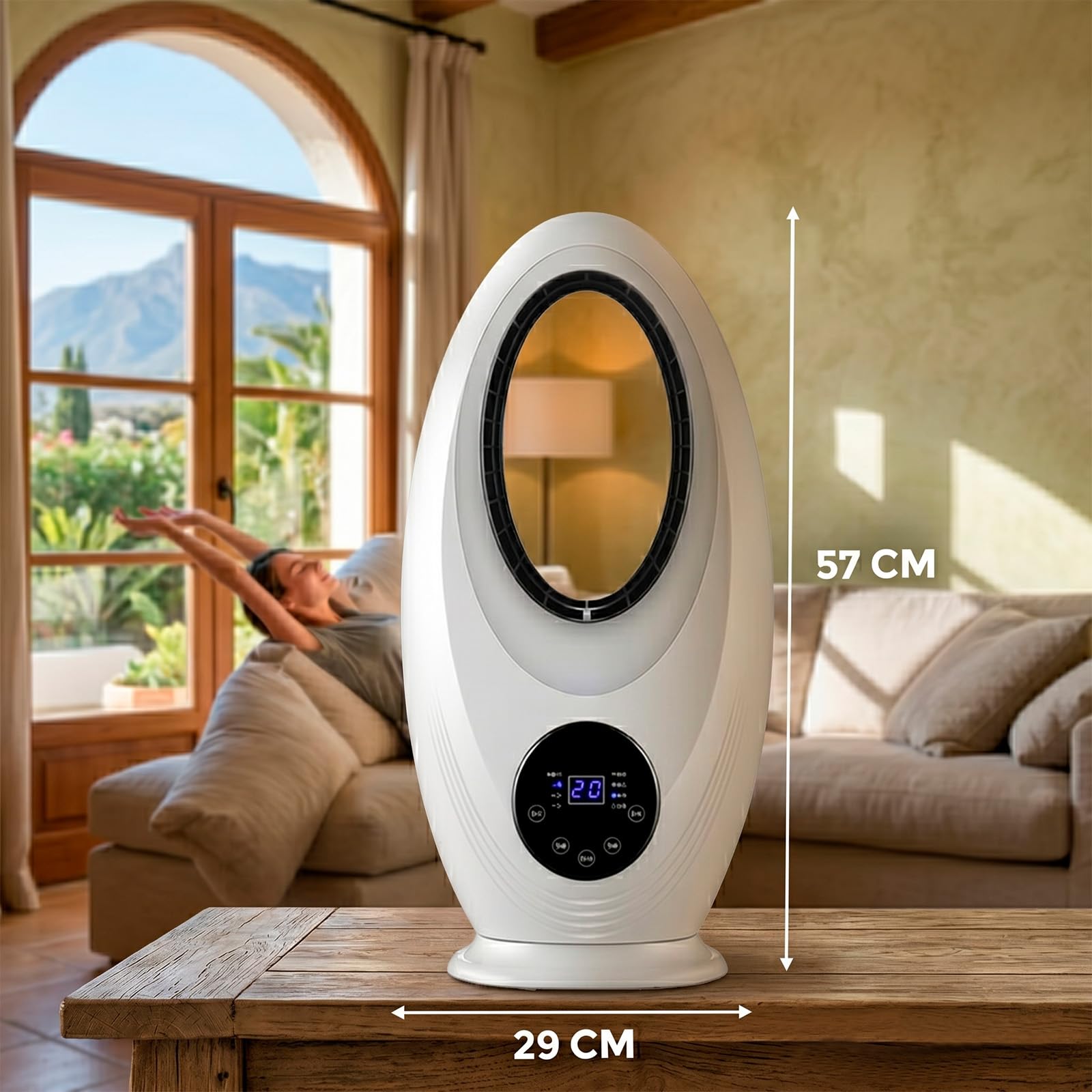Ventilatore a Torre Senza Pale | Rotazione 60º | Telecomando | 3 Livelli di Velocità | Timer 7,5 ore | Condizionatore Portatile | con Luce Notturna | Casa