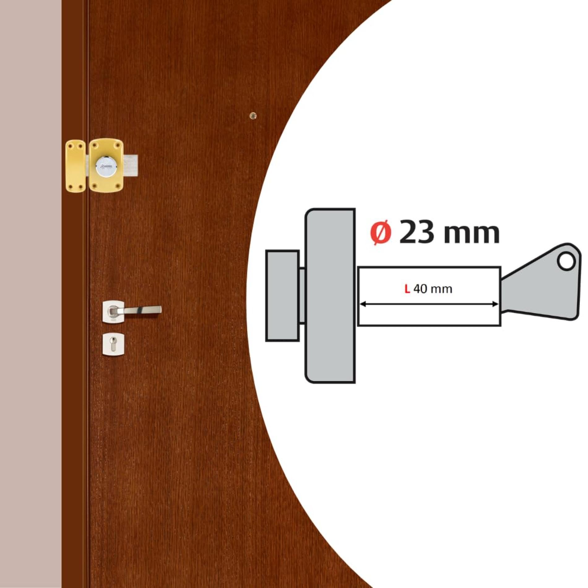 Vachette Verrou de porte Bouton/Cylindre CYCLOP - Ouverture à Bouton intérieur, Clé extérieur - Cylindre ø 23 mm, Longueur 40 mm, 5 goupilles - 67600-40/SC - Anti crochetage - 3 clés