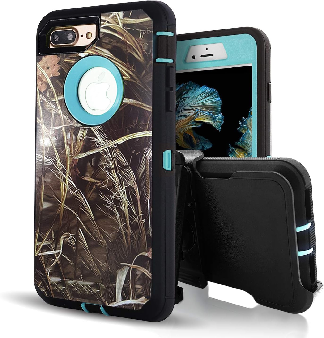 iPhone 8 Plus Case with Screen Protector,iPhone 7 Plus Protective Phone Cases for Men/Women,Vodico Camo Heavy Duty Defender Shockproof High Impact Full Body Cover with Belt Clip Holster (G Blue)