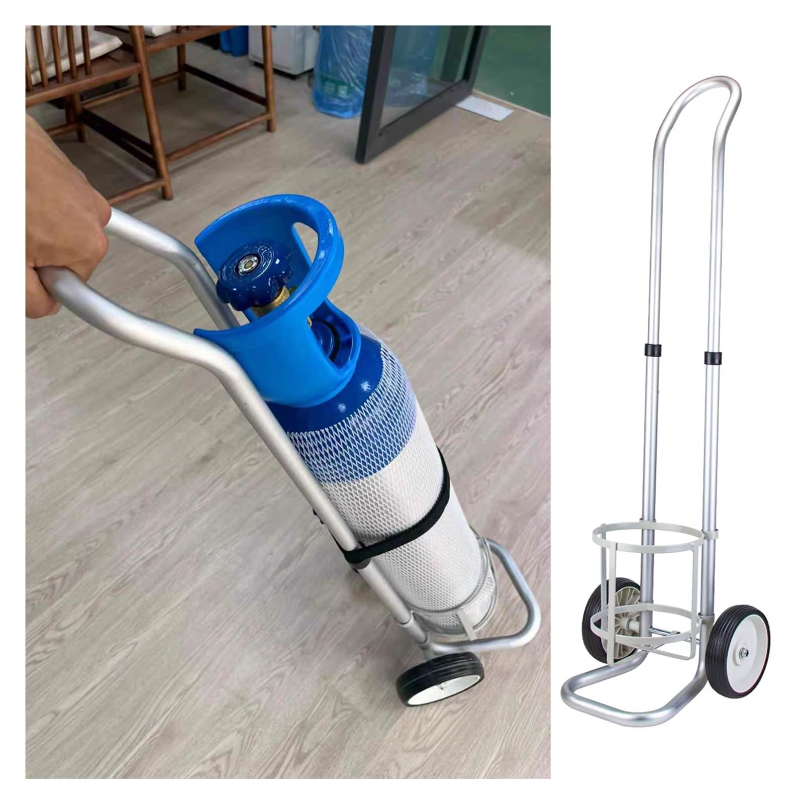 Genérico Carro portátil para Cilindros de oxígeno, Carro de Aluminio para Tanques con asa Ajustable, Estante de Almacenamiento con Ruedas fácil de Usar para Botellas de Gases medicinales (d