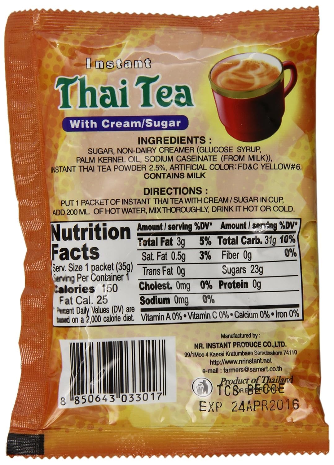 DEDE Instant Thai Tea Drink with and Sugar 24 Pieces, cream, Toal of 14.76 Ounces with free Surprise Gift