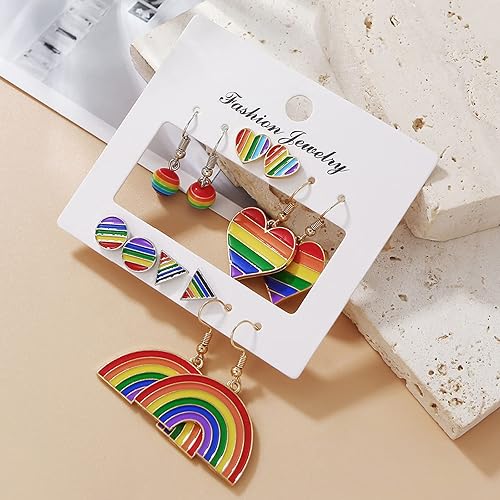Miniatura 5 de SuoFrun Paquete de 6 pares de aretes de orgullo LGBT arcoíris para mujeres y niñas, con dije de orgullo gay lesbiana y gay, aretes colgantes de