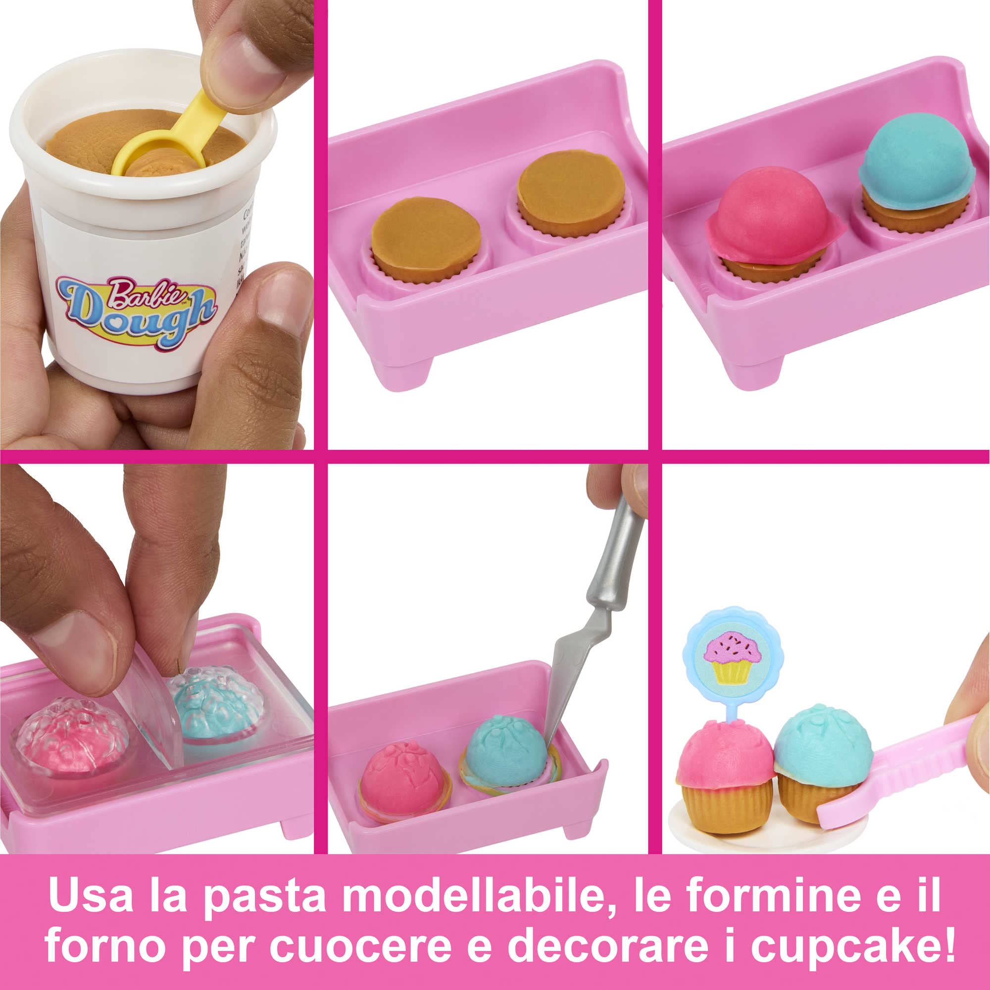 Barbie - Siamo in Due Playset Caffetteria con bambola "Malibu" e 18 accessori a tema pasticceria, tra cui pasta da modellare e stampi, Giocattolo per Bambini 5+ Anni, HJY19