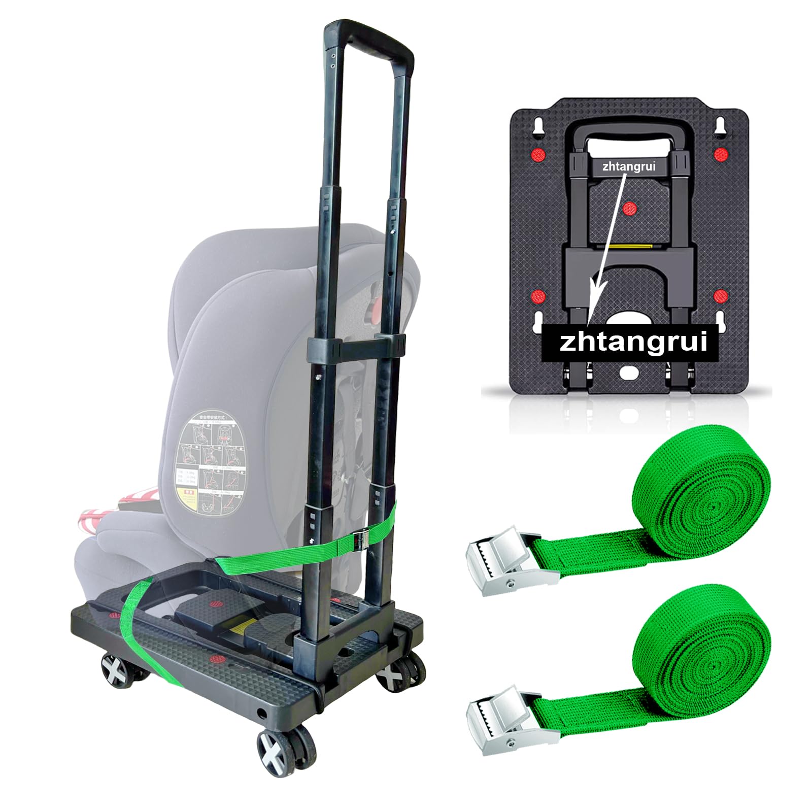 seggiolino auto Carrello da viaggio Verde | CarSeat Roller Cart Wheels for Airplane,Carrello da viaggio per seggiolino auto con cinghie,Carrello pieghevole per bagagli