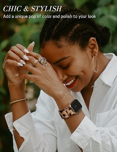 Miniatura 5 de Heesch Correa de reloj de resina elástica mejorada compatible con Apple Watch para mujeres, hombres, correa de reloj de moda con concha de tortuga,