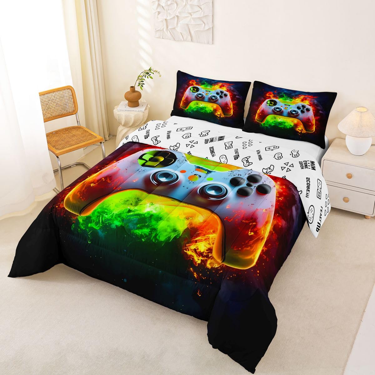 Homemissing Set di biancheria da letto con motivo videogiochi, per bambini e bambine, in microfibra, ultra morbida e traspirante