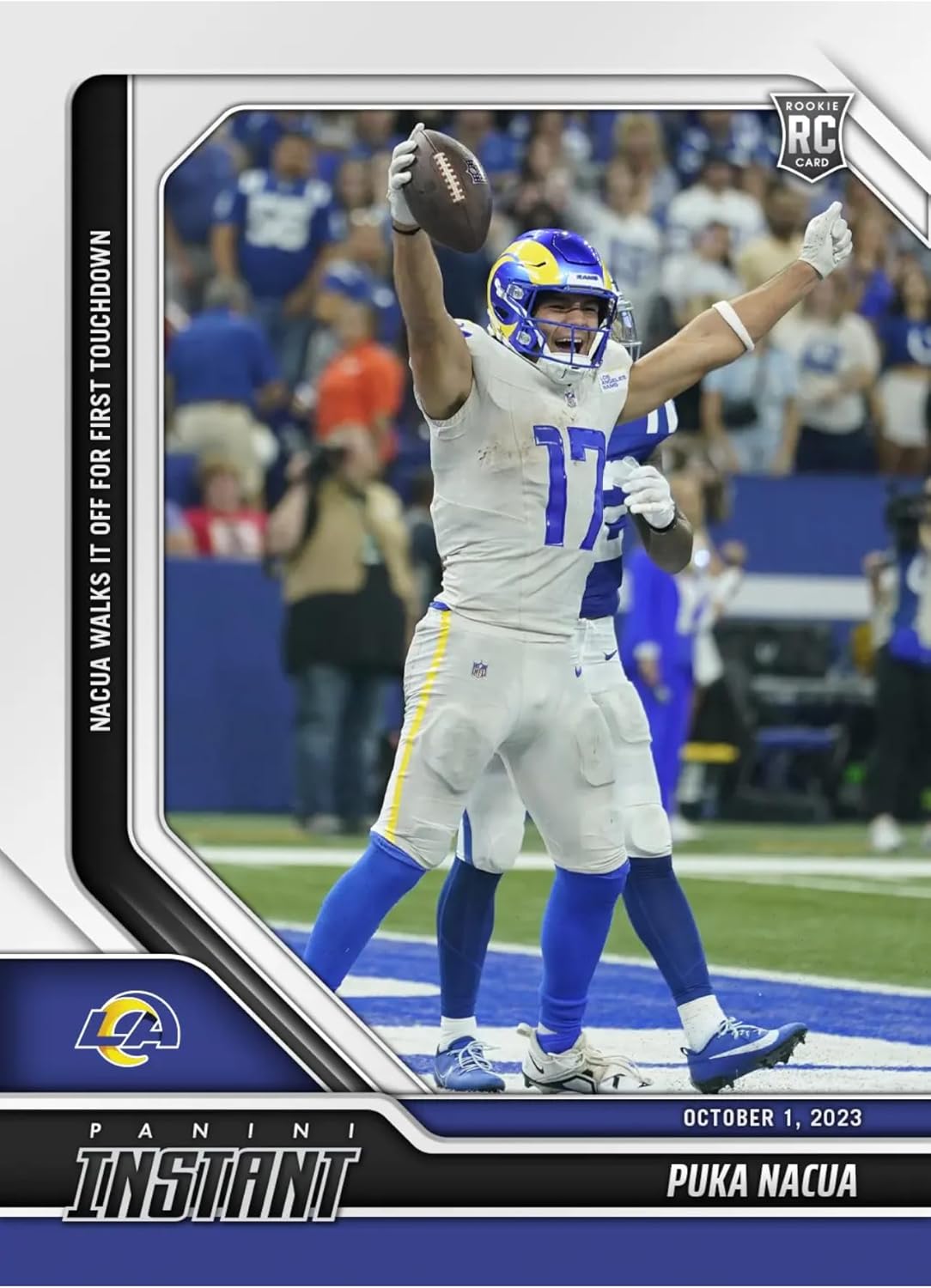 2023 Panini Instant Puka Nacua RC #7-Nacua Walks it Off for 1st Touchdown -10/1/23 Football Trading Card- Los Angeles Rams - Print Run of Only 960 Made! Shipped in Protective Screwdown Holder!