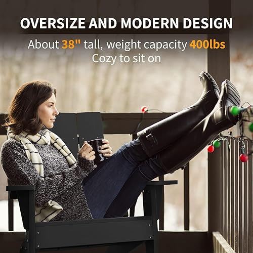 Miniatura 5 de MXIMU Silla Adirondack moderna resistente a la intemperie con portavasos, sillas de gran tamaño para hogueras Adorondic de plástico al aire libre