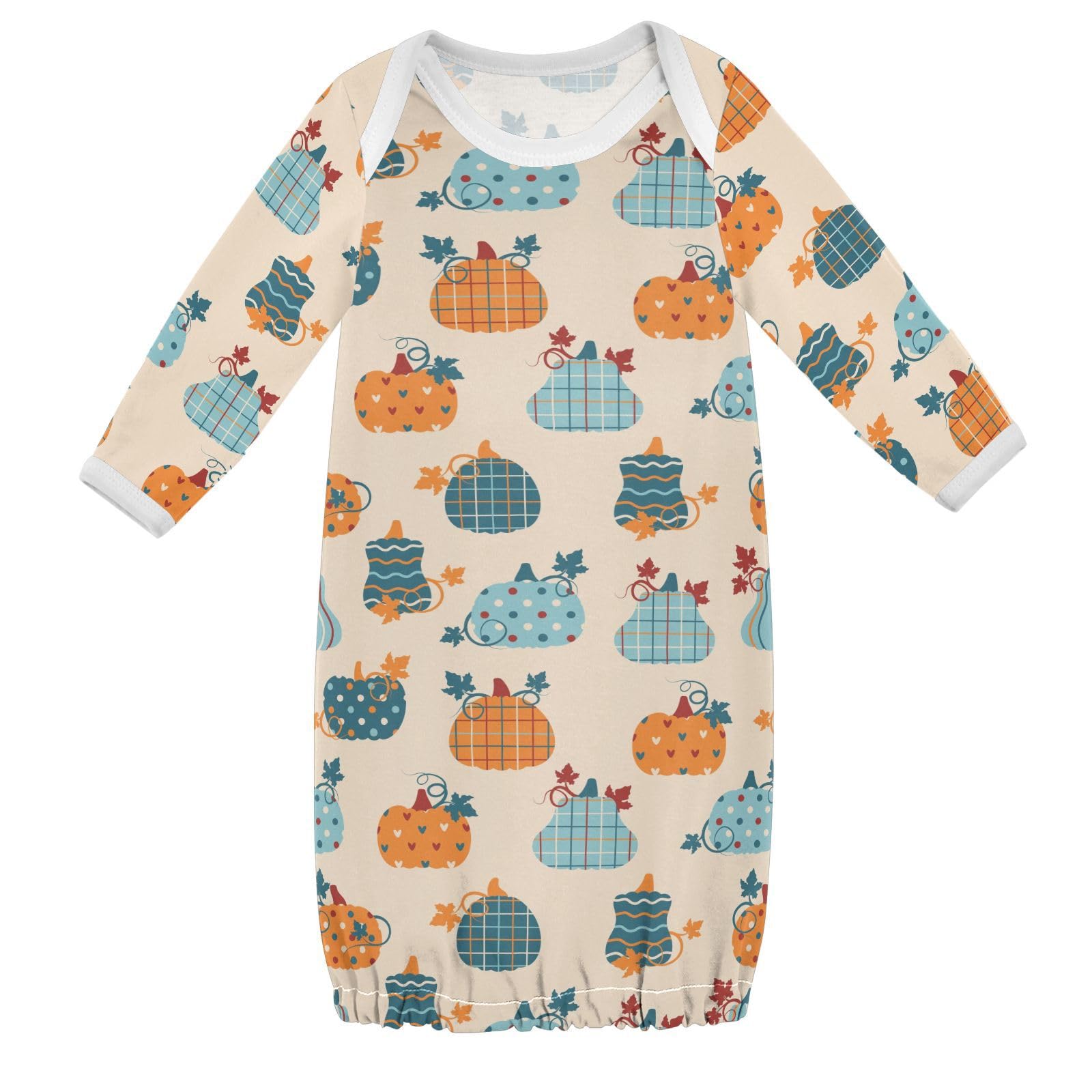 WIFIU Pumpkins Autumn Leaves Baby Girls Boys Sleeper Gown Cotton Nightgown Long Sleeve, Patchwork Baby Nightdress Sleeping Clothes for Newborn 6-12 Months Multicolor