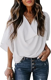 HOTAPEI Women Casual Floral Print Back Short Sleeve Criss Cross V Neck Blouse Tops