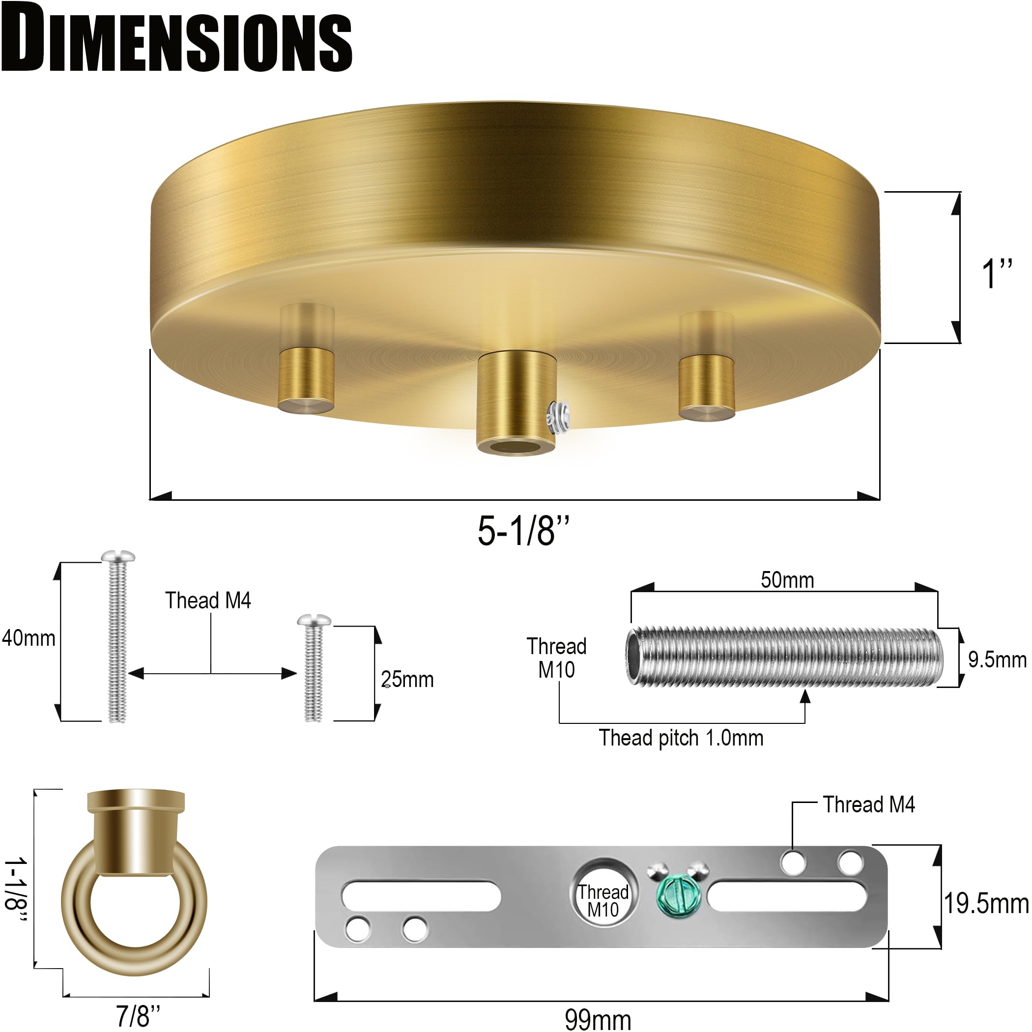 Kit de toldo de luz mejorado de 5-1/8 pulgadas con placa de cubierta de techo de repuesto resistente y accesorios de montaje para accesorios de iluminación, lámpara colgante de araña o 2