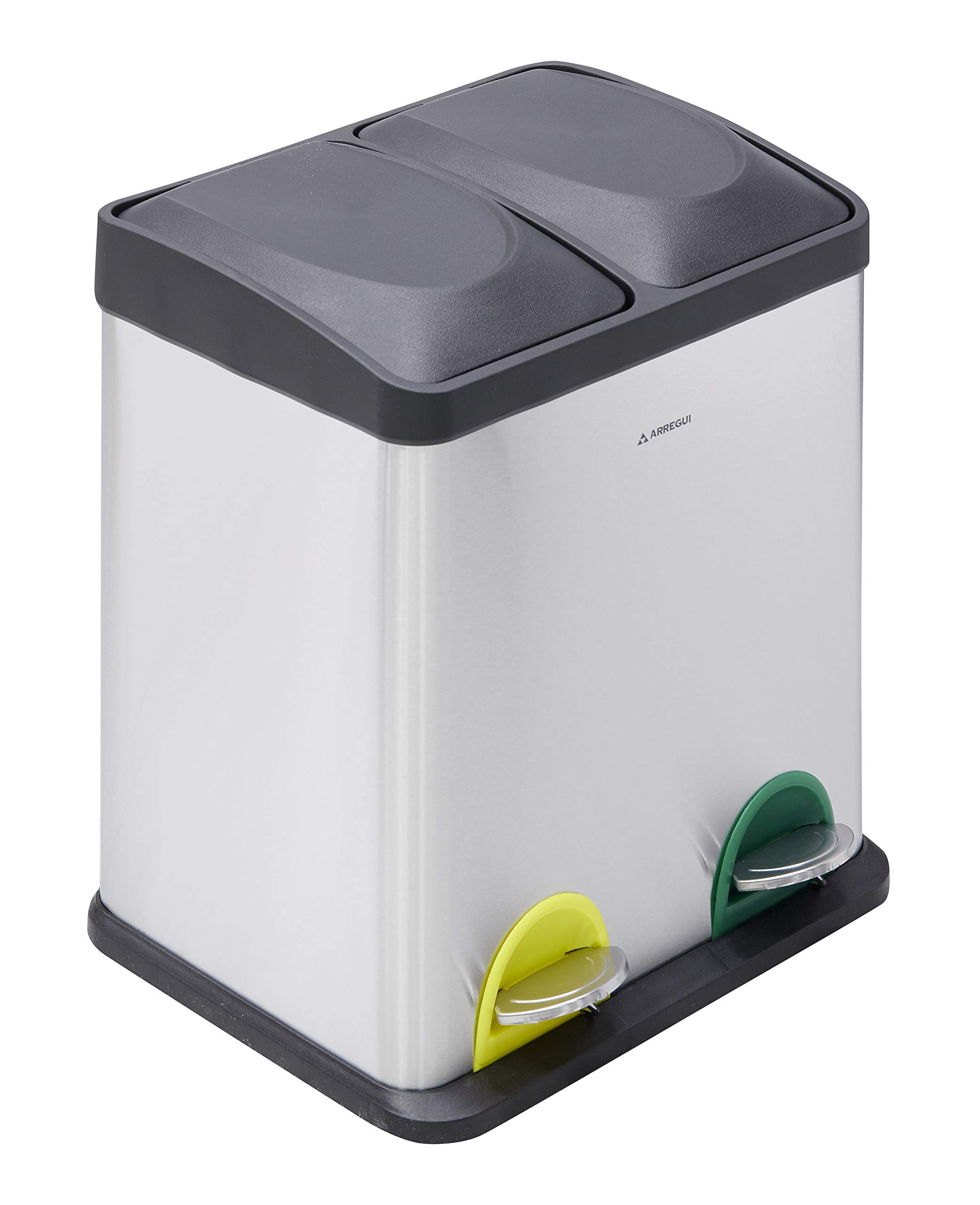 Arregui Step Bin CR705-30L Cubo de Basura y Reciclaje de Acero Inoxidable con Pedal | 2x15L (30L) | Cubos de Basura de Cocina | Papelera de Reciclaje para Casa y Oficina