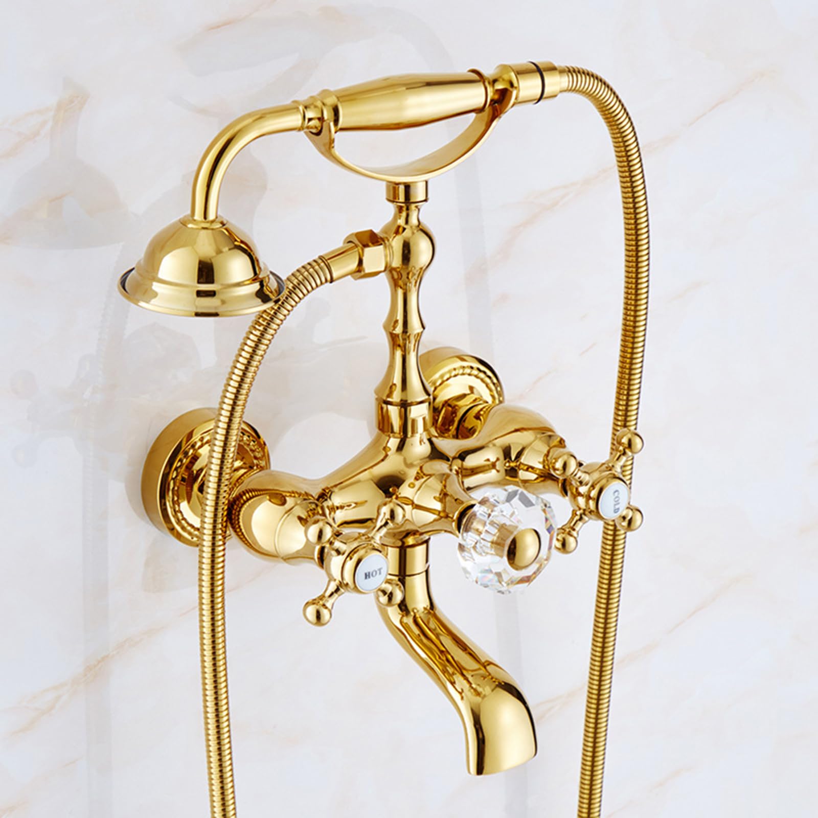 Mitigeur de bain mural en laiton vintage doré : robinet mélangeur bain-douche rétro