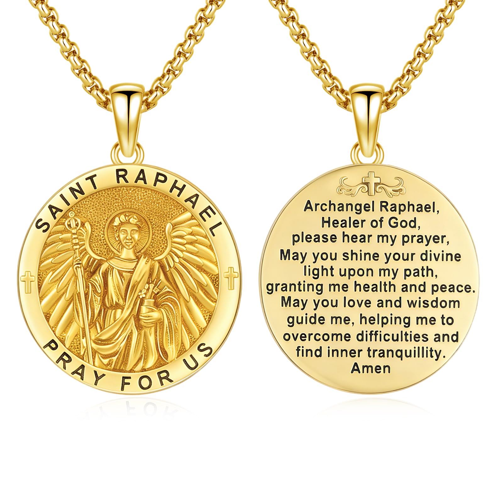 Silver/14K Gold Patron Saint Medal Amulet Necklace for Men Women