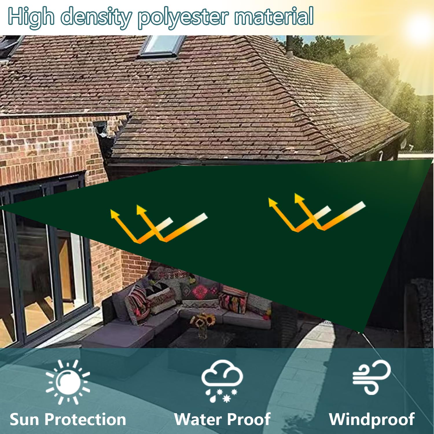 Toldo Impermeable Verde de 2,5 x 5 m, protección UV, Resistente a la Intemperie, no Requiere perforación, 100% poliéster, Ojales y Cuerda para pérgola/Sombrero en Exteriores.