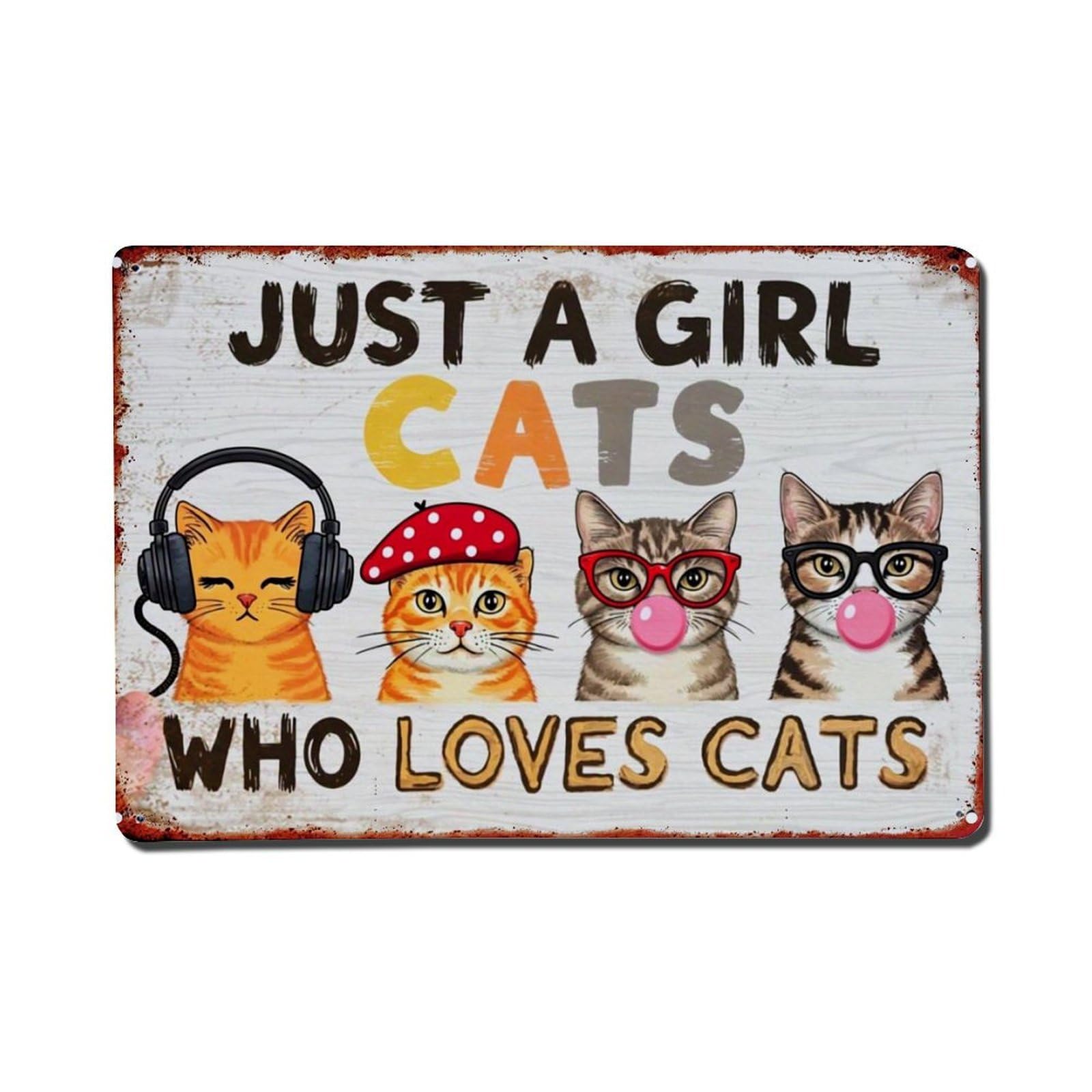 Cats With Headphones Beret Glasses Bubblegum Metal Tin Sign Plaque
