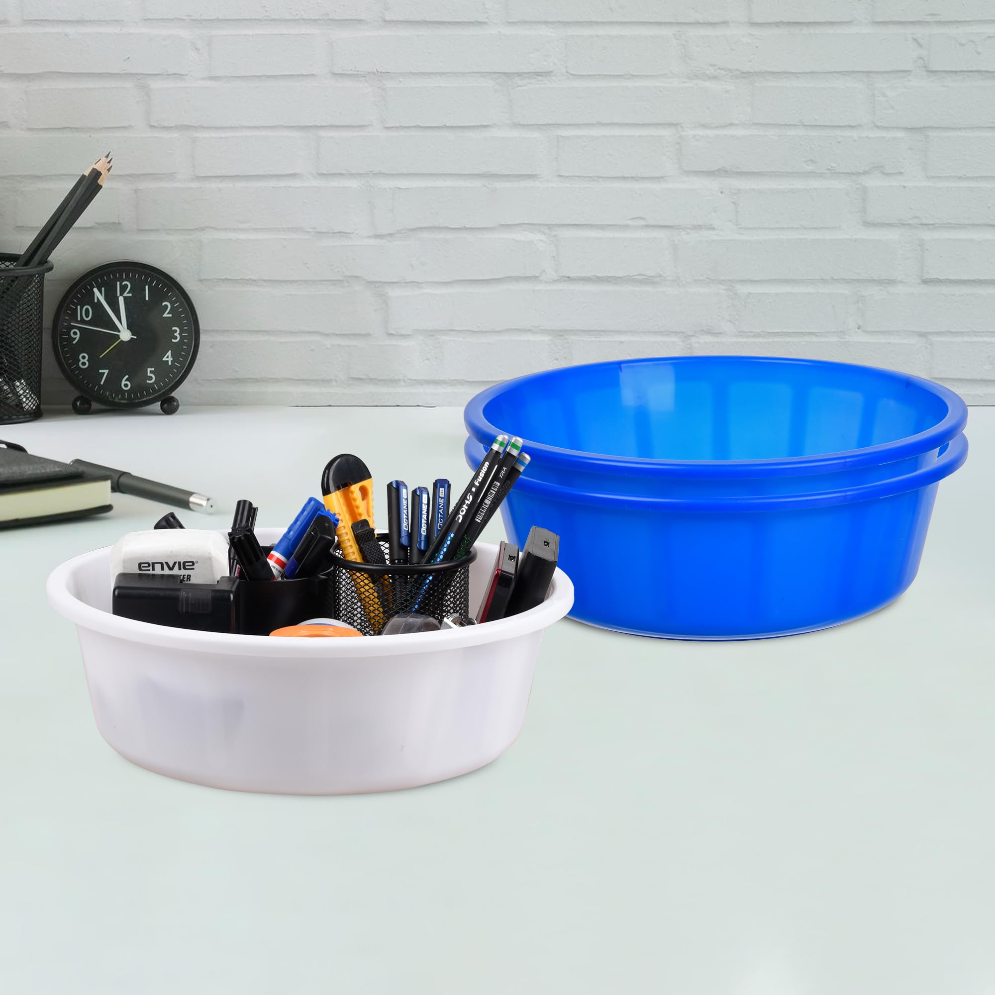 Heart Home Pack of 3 Desk Organizer | Stationery Organizer | Multipurpose Storage Organizer | Office Supplies for Pen-Pencil-Staplers | Desktop Organizer | 6 LTR | Blue & White