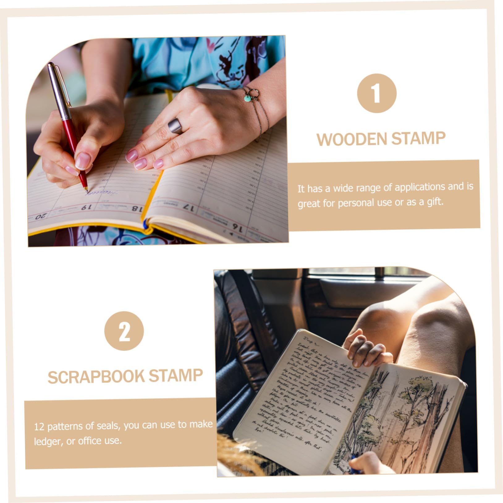5 Juegos Sello De Madera Sello Del Álbum De Recortes Papel Manualidades Crafts for Sello De La Vendimia Álbum De Recortes Herramienta De Bricolaje Khaki 12 Piezas X 5