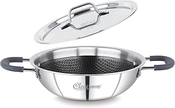 Classic Steels Hexa Comb Triply Kadai with Steel Lid - 3.5 LTR (28cm) | Stainless Steel Non-Stick Kadhai for Cooking | Gas & Induction Compatible | 2.5mm Thickness | Durable Stay Cool Silicon Handle