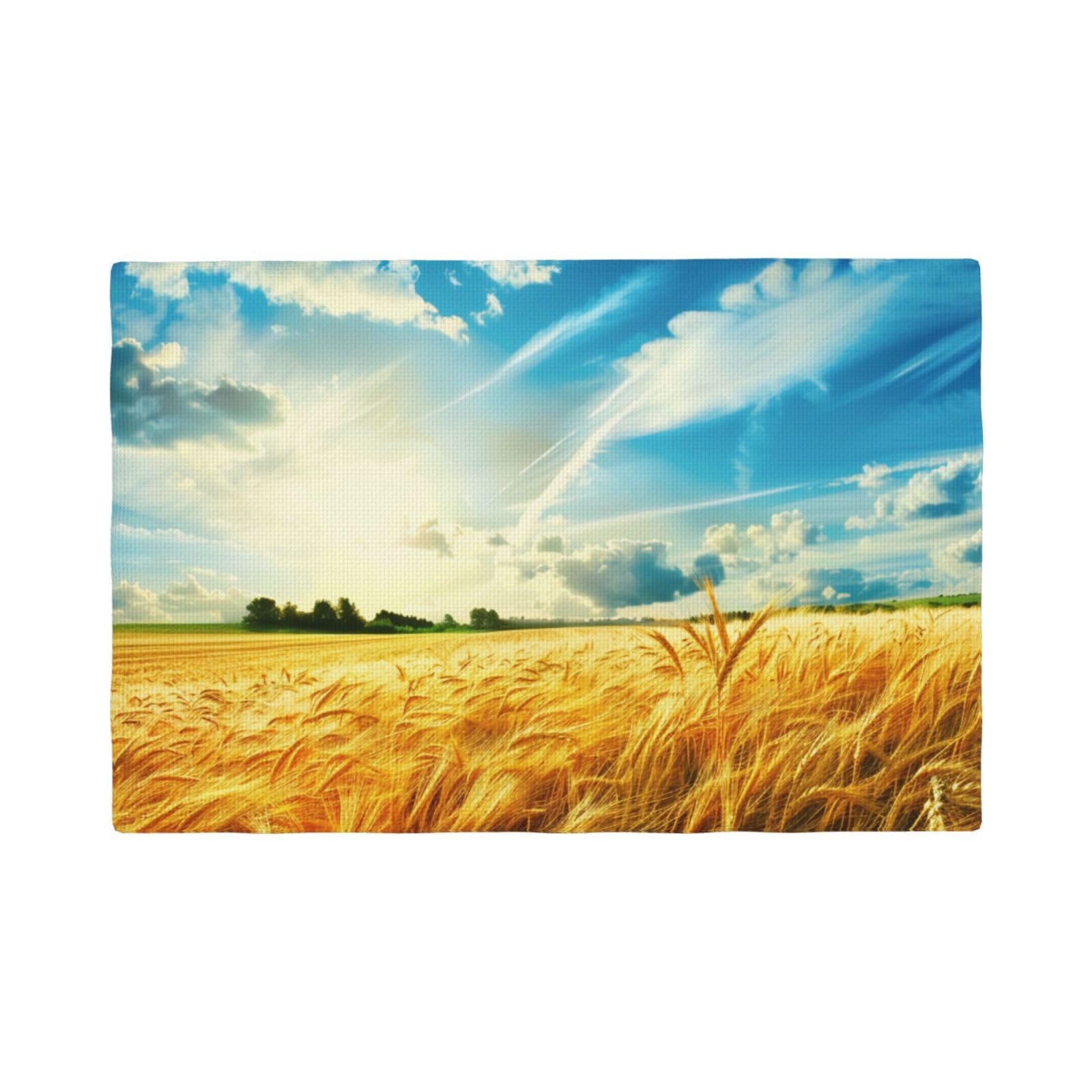 Wheat Field Print Placemats Set, Heat Resistant Washable Placemat 12x18in Table Mats for Party Kitchen Dining Table Decoration Indoor Outdoor, Six Piece