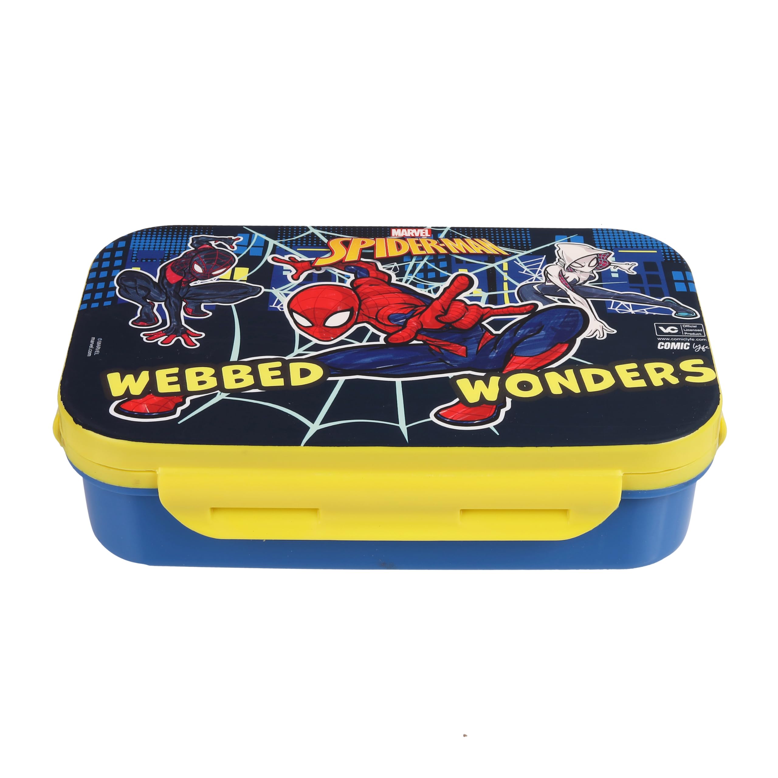Marvel Spider-Man, Webbed Wonders Design, Kids Lunch Box for School | Stainless Steel, Insulated, Leakproof | Snacks Box, Tiffin Box for Kids, Blue and Yellow Food Container-image-44