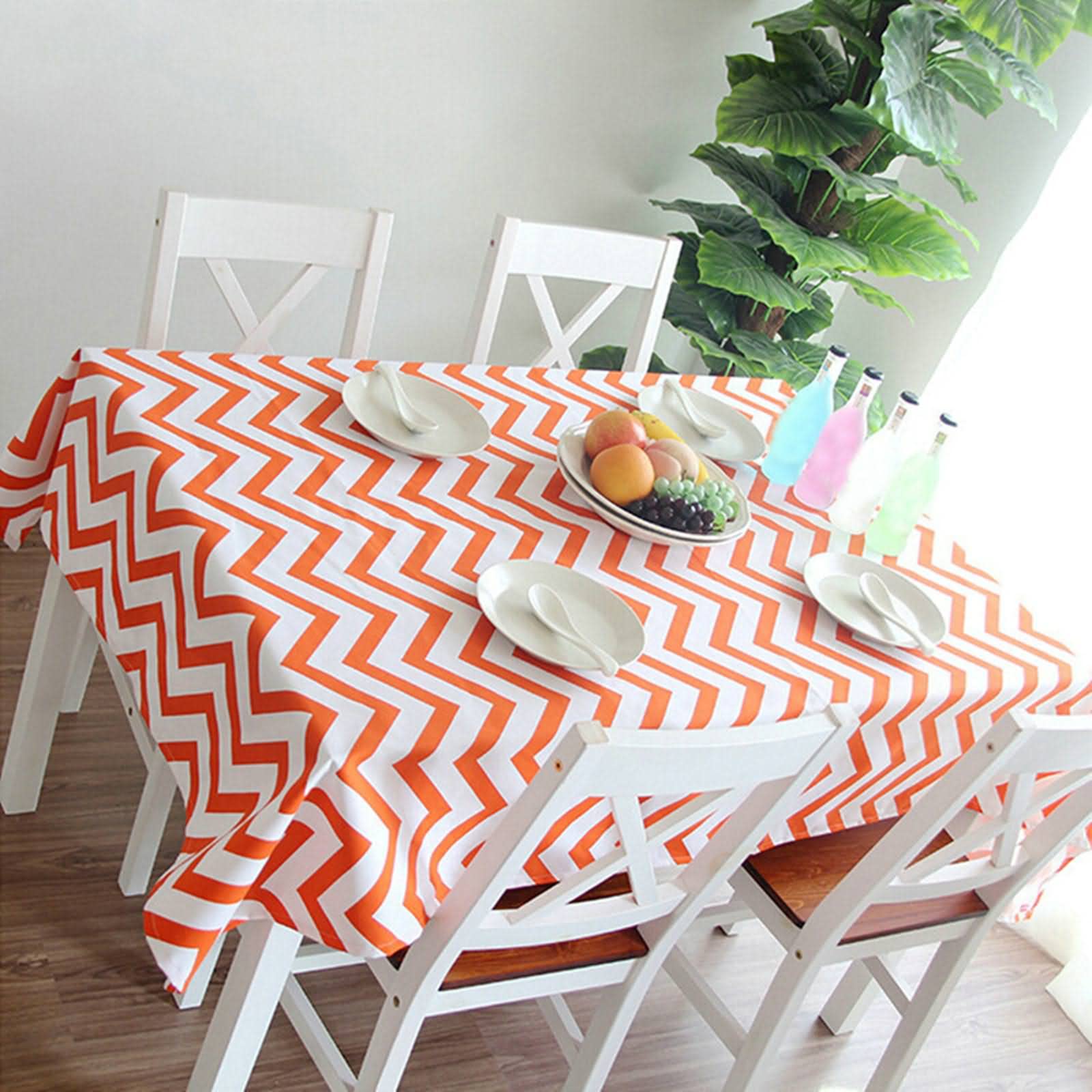Tovaglia Antimacchia Shabby Tovaglie Rettangolari in Cotone Natalizie Ondulazione Geometrica Lino Copri Tavolo Etnico Cotone Lino Arancia Protezione Cucina 140X140Cm