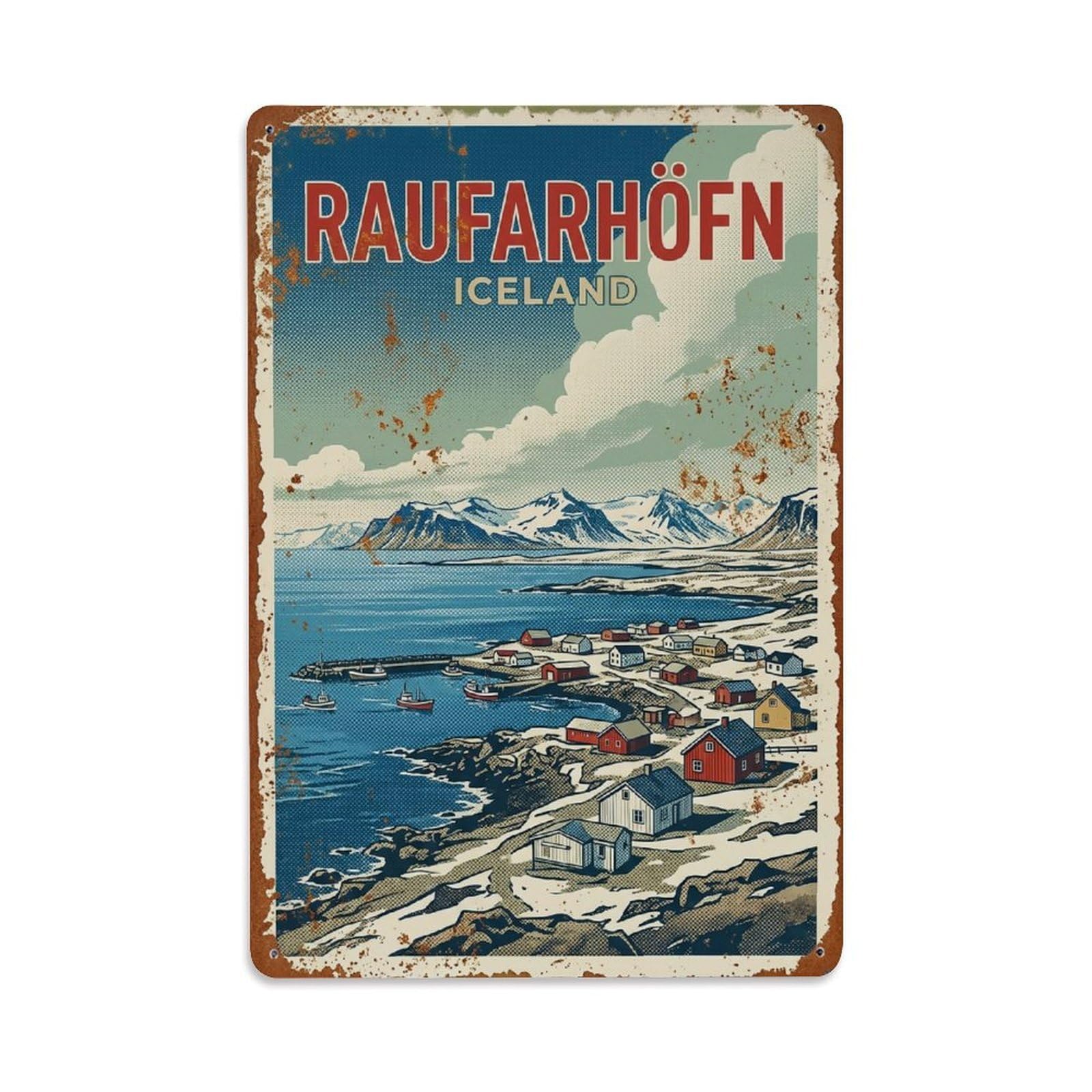 Fyrn Style Metal Tin Sign Vintage Travel Raufarhofn Iceland